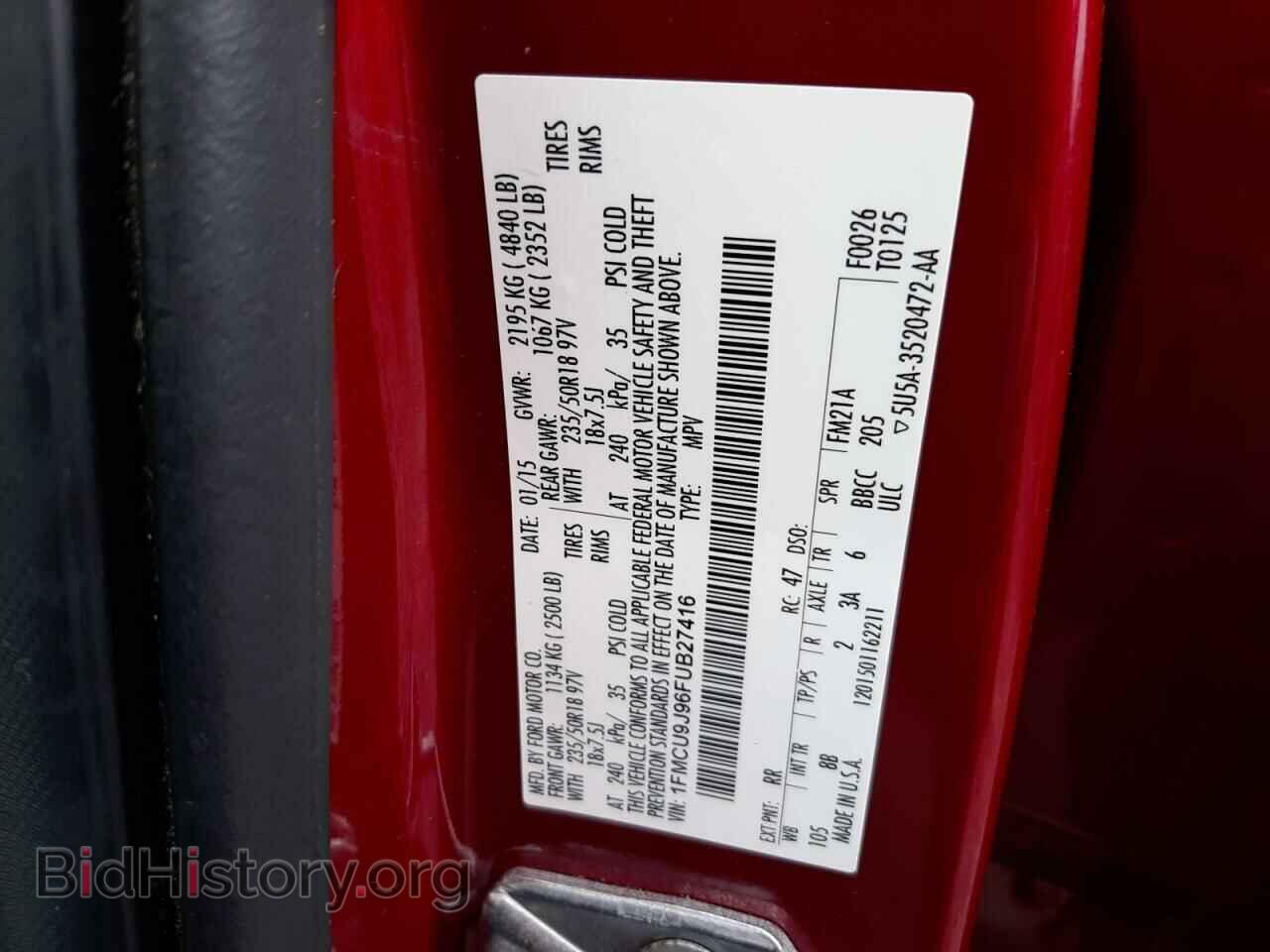 2015 FORD ESCAPE - VIN: 1FMCU9J96FUB27416 - Фото 14