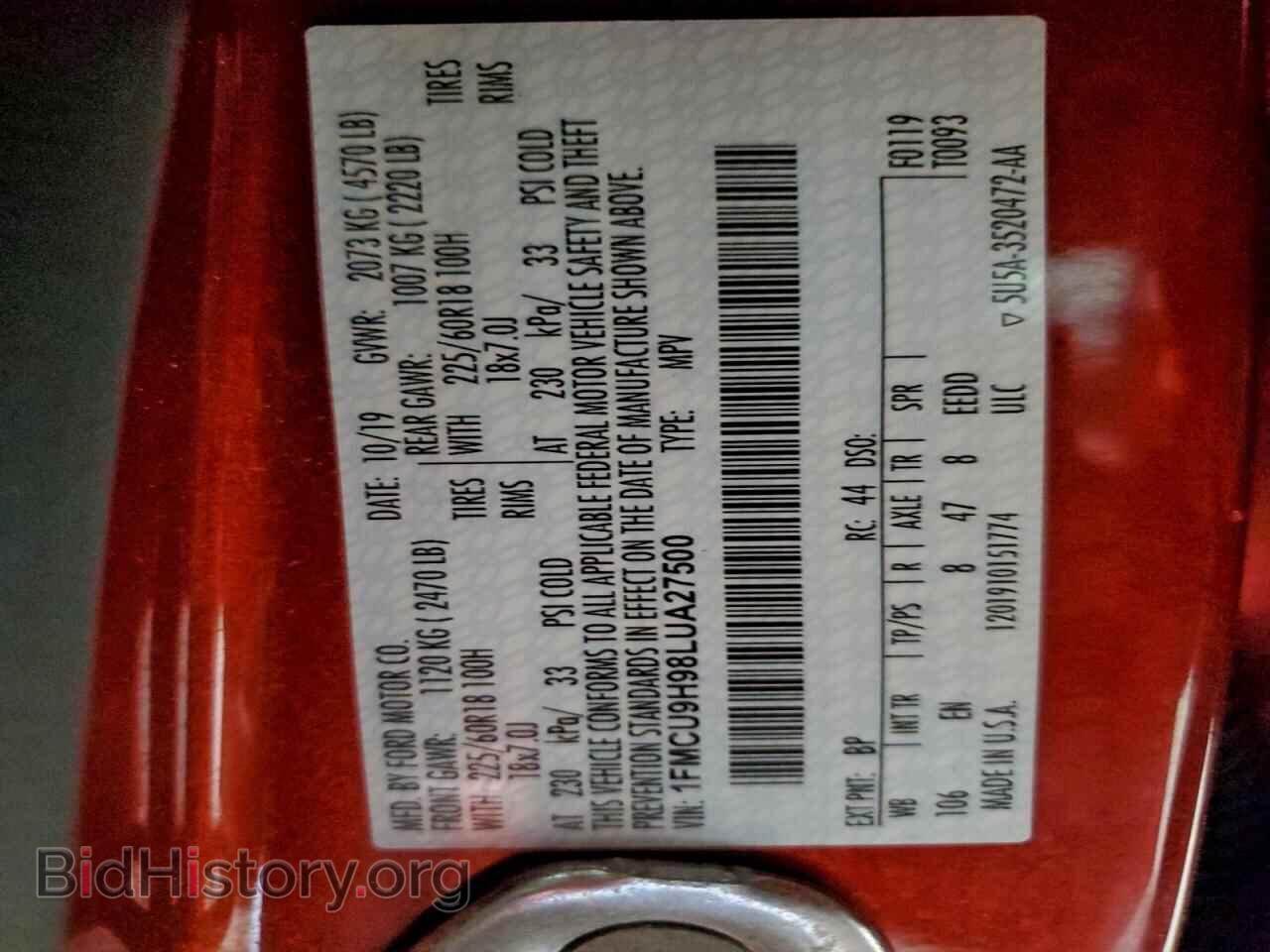 2020 FORD ESCAPE - VIN: 1FMCU9H98LUA27500 - Photo 13