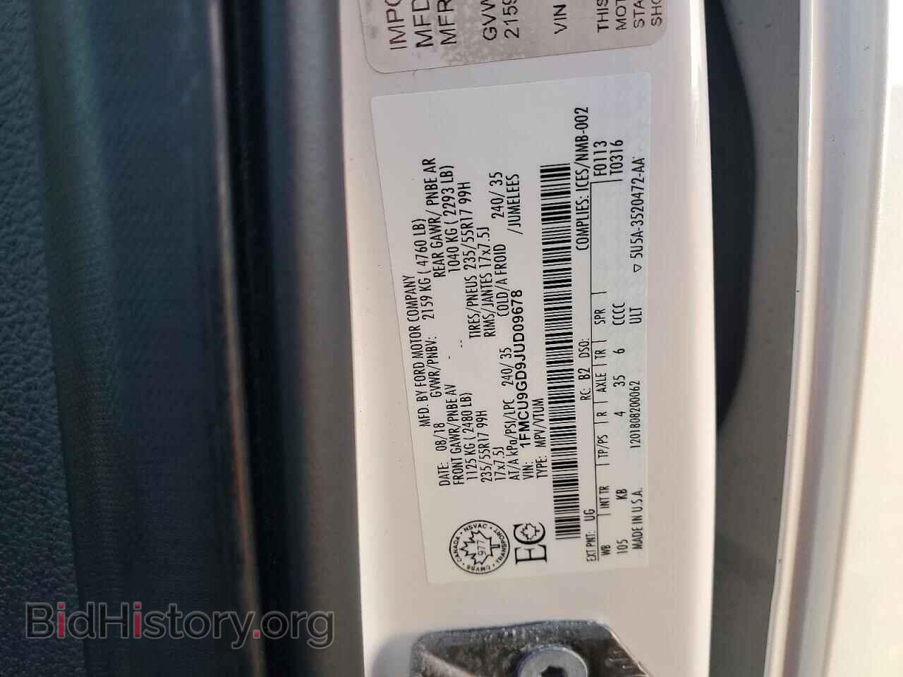 2018 FORD ESCAPE - VIN: 1FMCU9GD9JUD09678 - Фото 13