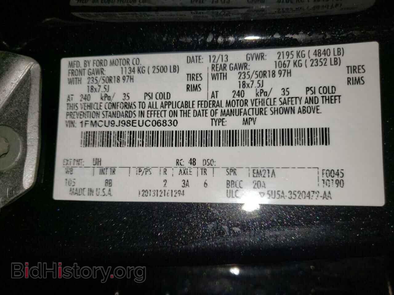 2014 FORD ESCAPE - VIN: 1FMCU9J98EUC06830 - Photo 13