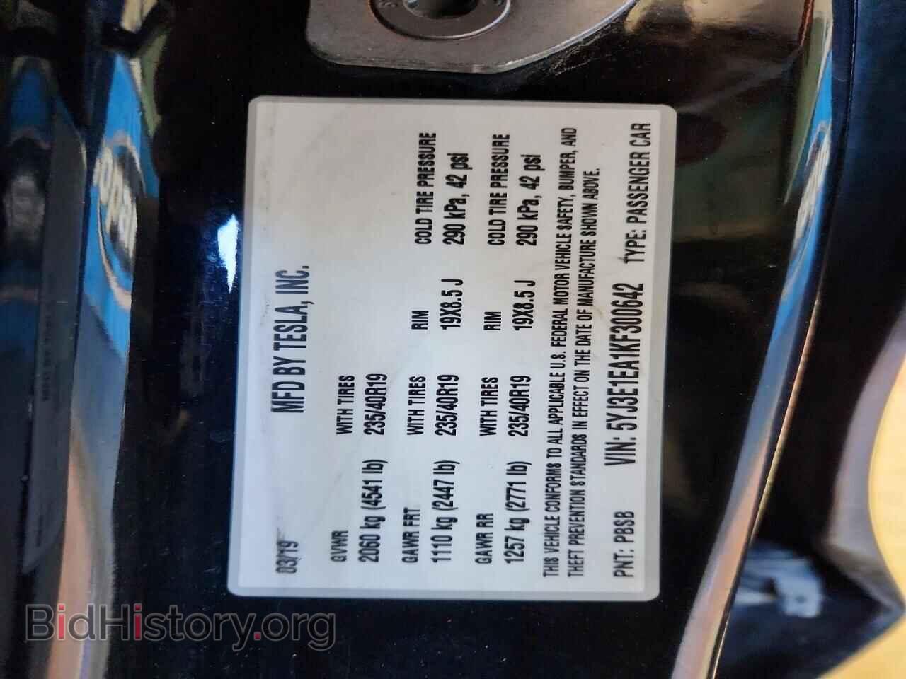2019 TESLA MODEL 3 - VIN: 5YJ3E1EA1KF300642 - Photo 12