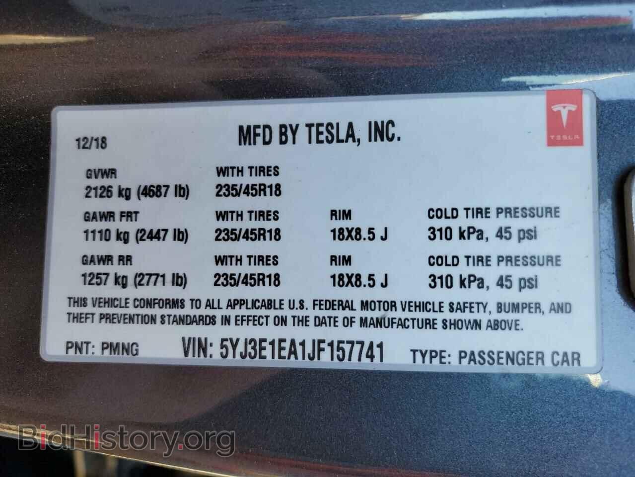 2018 TESLA MODEL 3 - VIN: 5YJ3E1EA1JF157741 - Фото 12