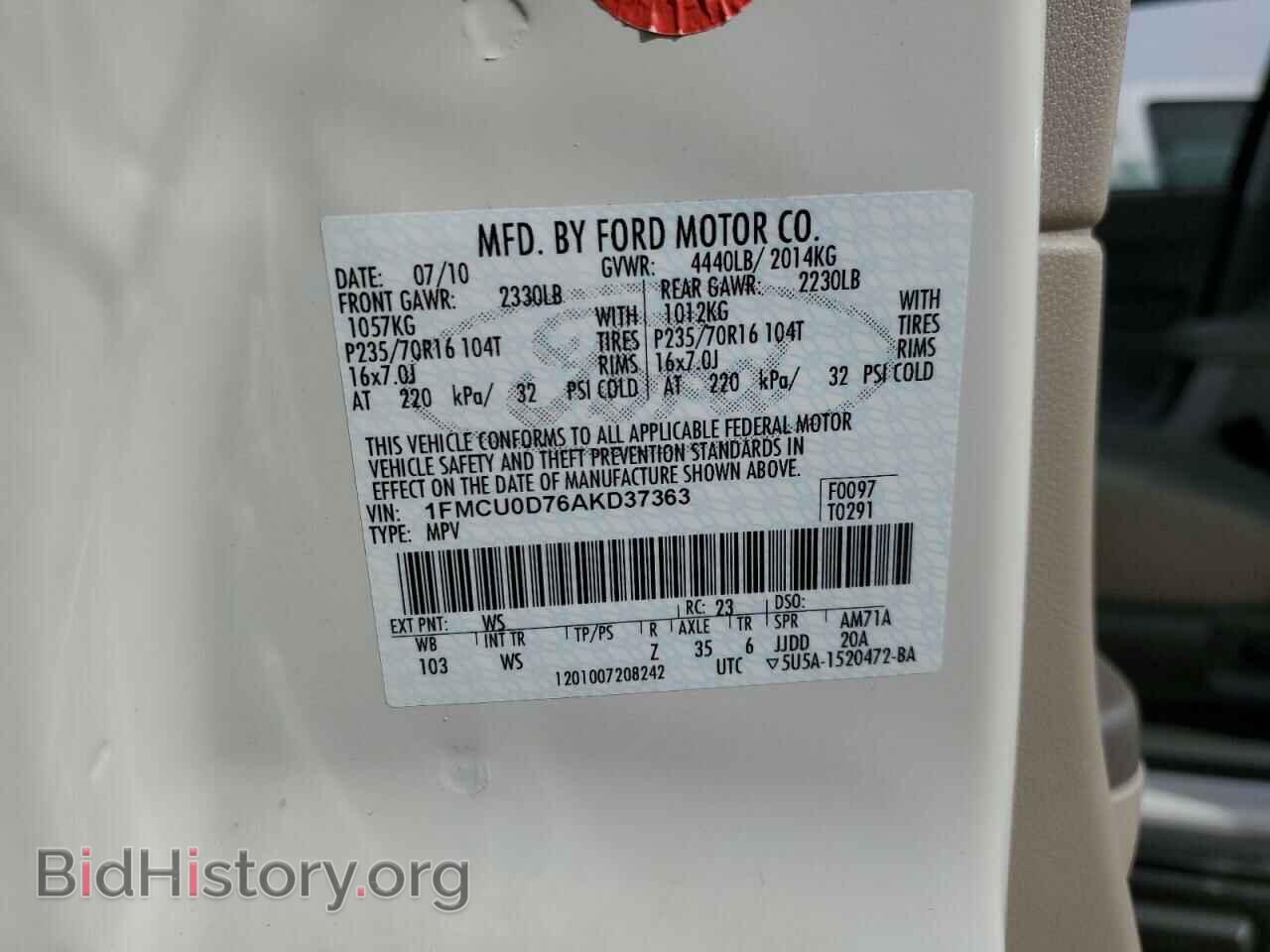 2010 FORD ESCAPE - VIN: 1FMCU0D76AKD37363 - Photo 13