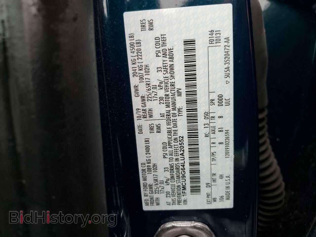 2020 FORD ESCAPE - VIN: 1FMCU9G64LUA20552 - Photo 10