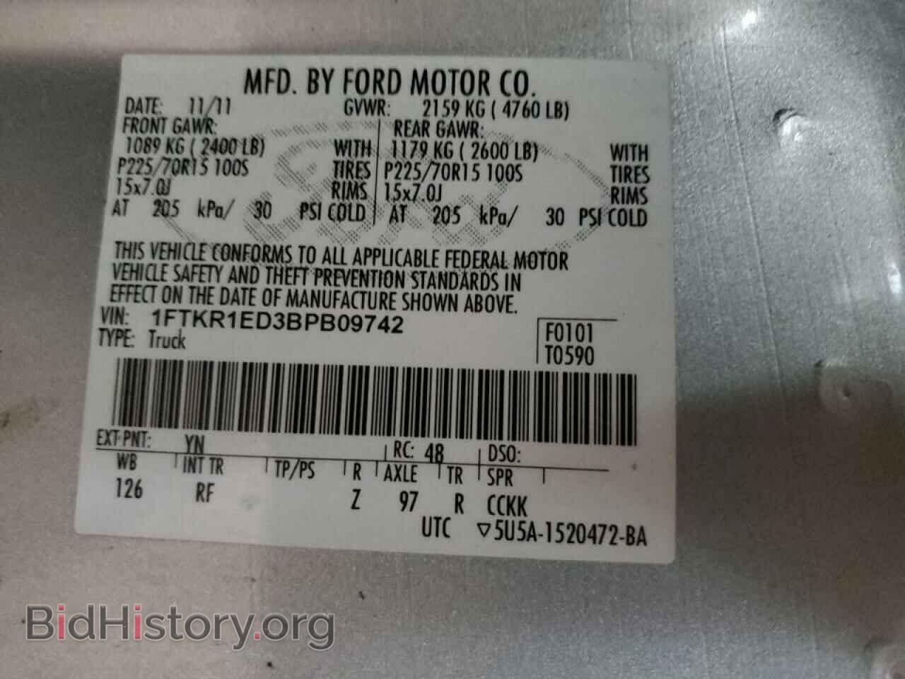 2011 FORD RANGER - VIN: 1FTKR1ED3BPB09742 - Фото 12