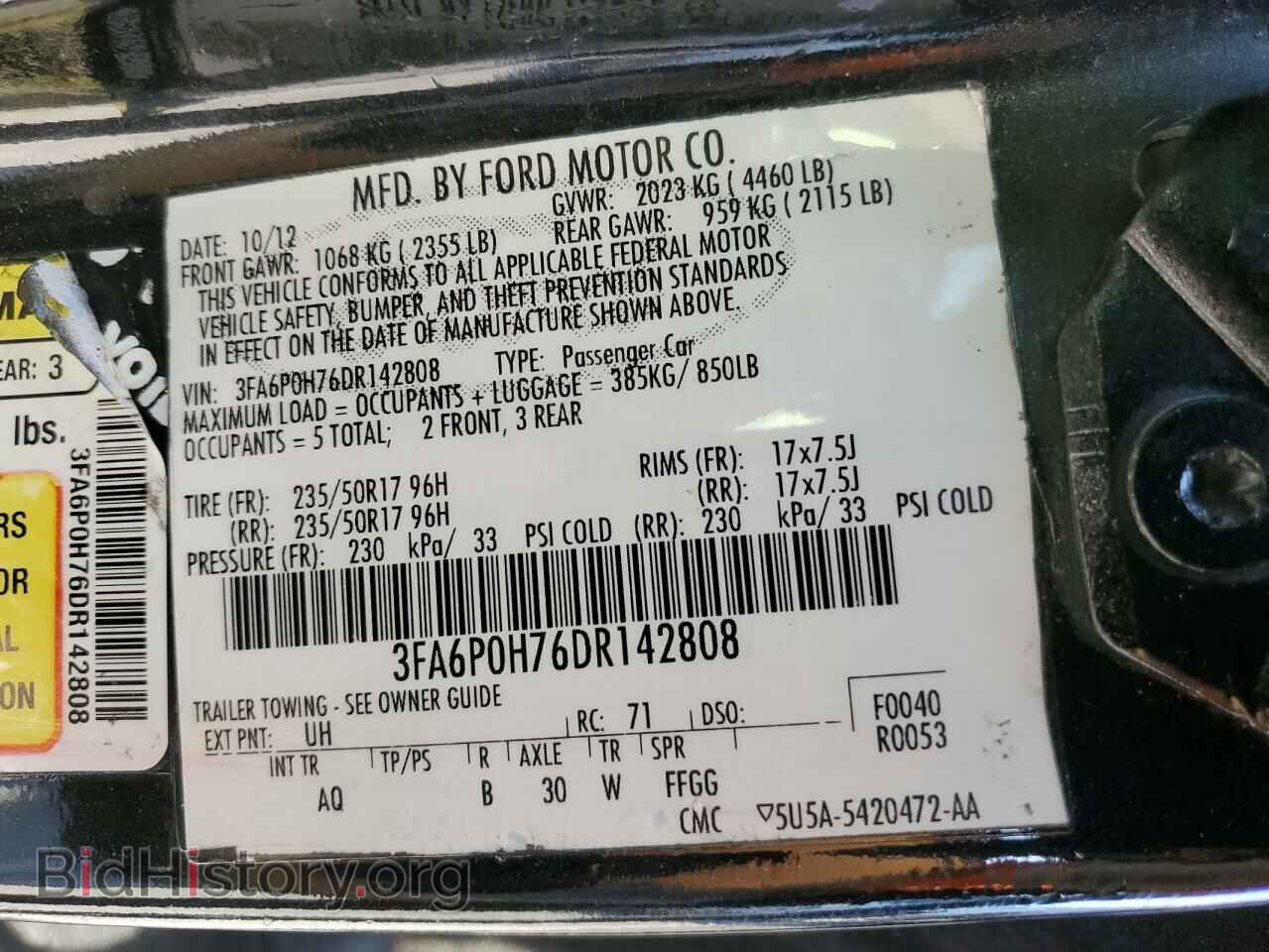 2013 FORD ALL Models - VIN: 3FA6P0H76DR142808 - Фото 12