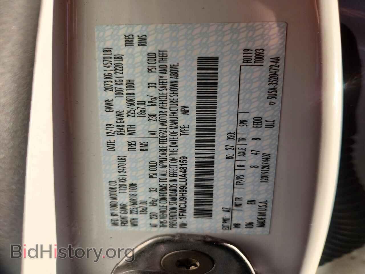 2020 FORD ESCAPE - VIN: 1FMCU9H99LUA48159 - Photo 13