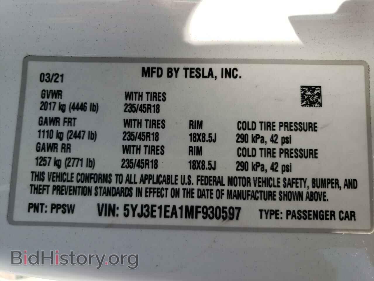 2021 TESLA MODEL 3 - VIN: 5YJ3E1EA1MF930597 - Фото 12