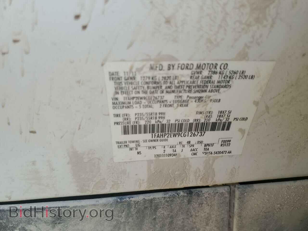 2012 FORD TAURUS - VIN: 1FAHP2EW9CG126737 - Фото 12