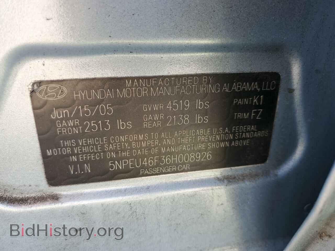 2006 HYUNDAI SONATA - VIN: 5NPEU46F36H008926 - Фото 12