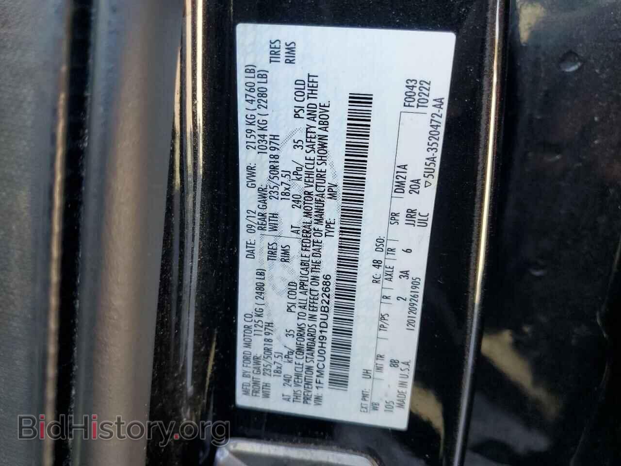 2013 FORD ESCAPE - VIN: 1FMCU0H91DUB22686 - Фото 12