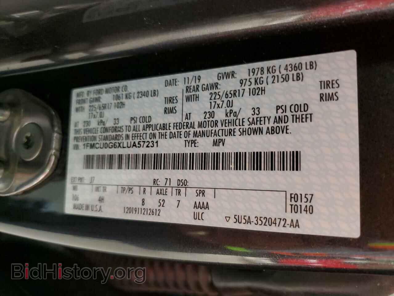 2020 FORD ESCAPE - VIN: 1FMCU0G6XLUA57231 - Photo 12
