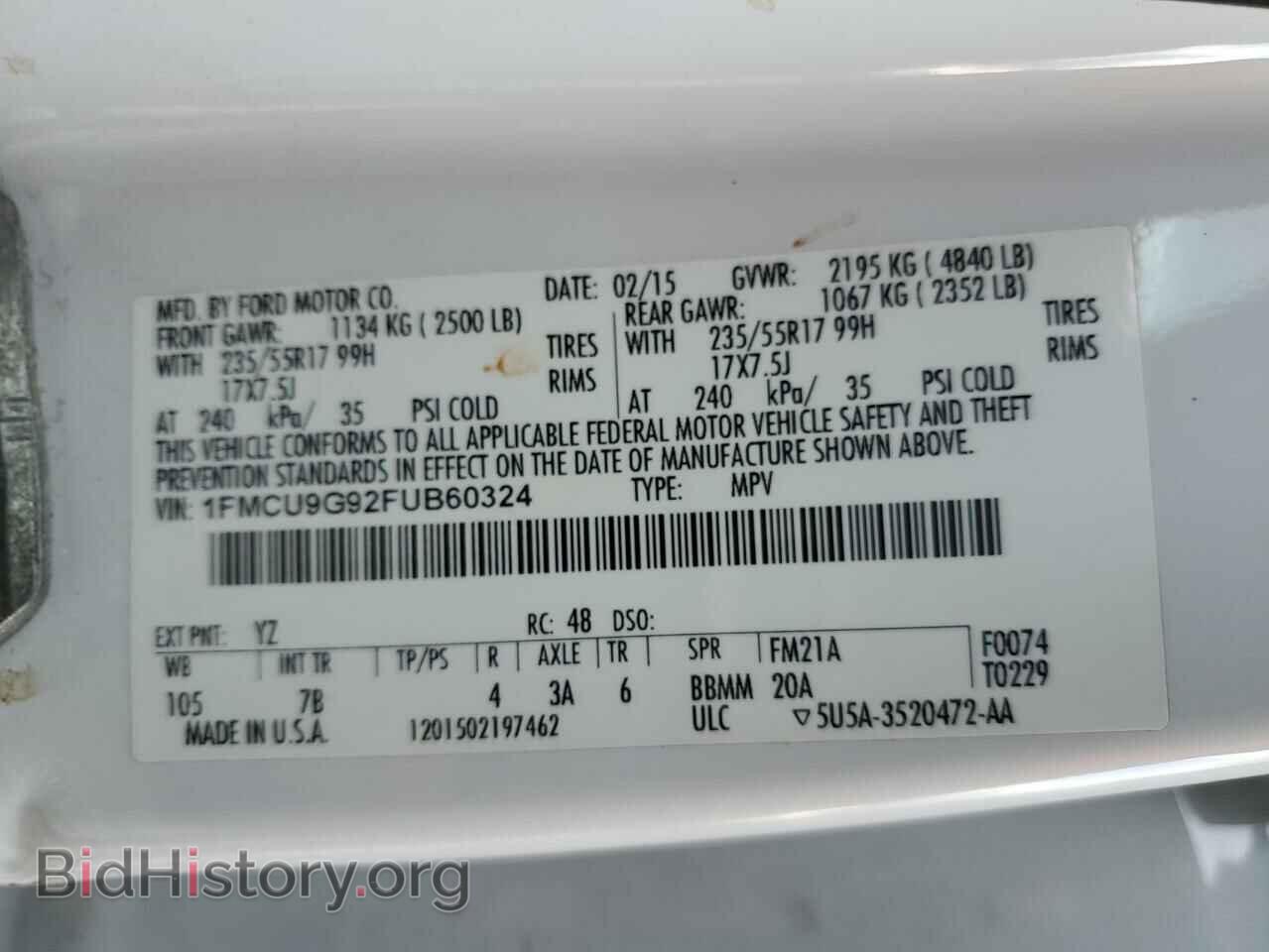 2015 FORD ESCAPE - VIN: 1FMCU9G92FUB60324 - Фото 13