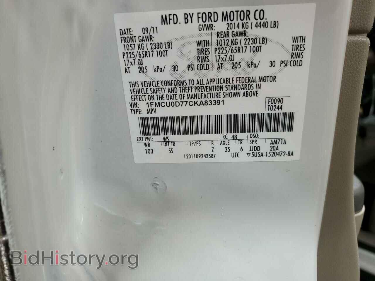 2012 FORD ESCAPE - VIN: 1FMCU0D77CKA83391 - Фото 12
