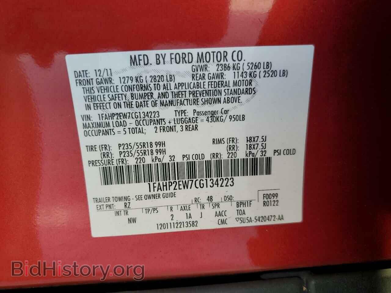 2012 FORD TAURUS - VIN: 1FAHP2EW7CG134223 - Фото 13