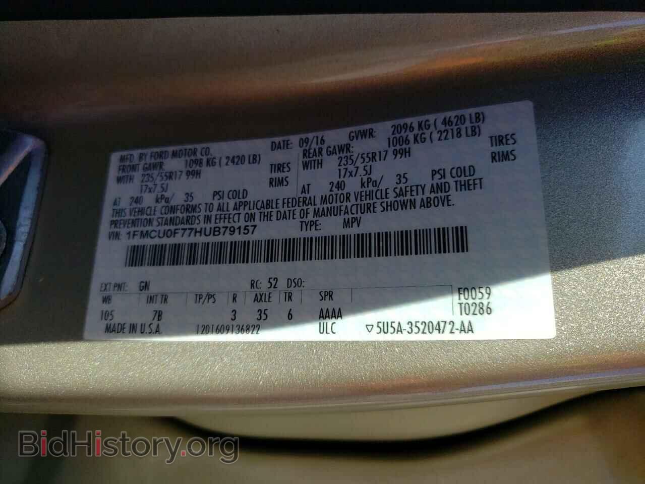 2017 FORD ESCAPE - VIN: 1FMCU0F77HUB79157 - Фото 12