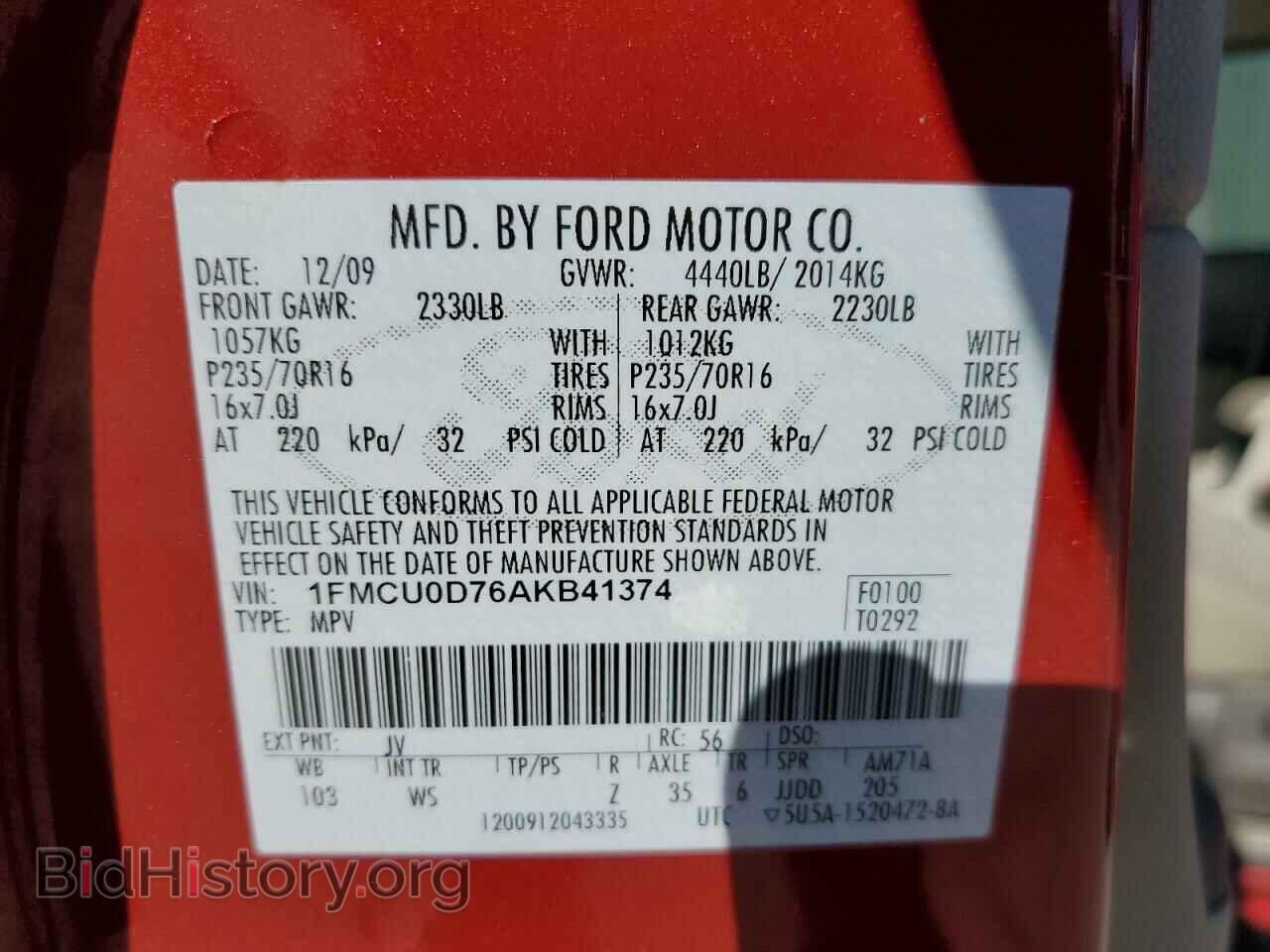 2010 FORD ESCAPE - VIN: 1FMCU0D76AKB41374 - Фото 13