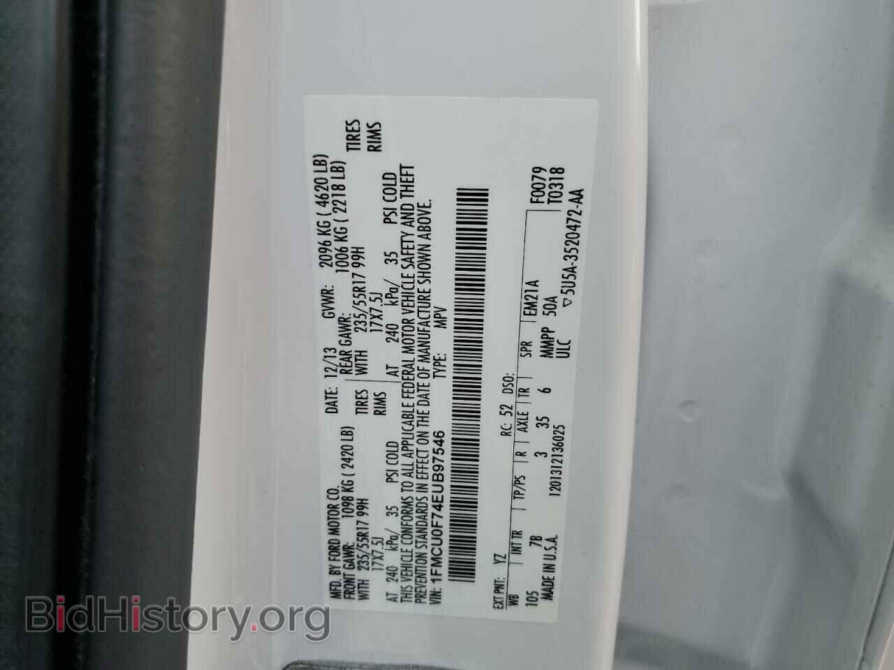 2014 FORD ESCAPE - VIN: 1FMCU0F74EUB97546 - Фото 13