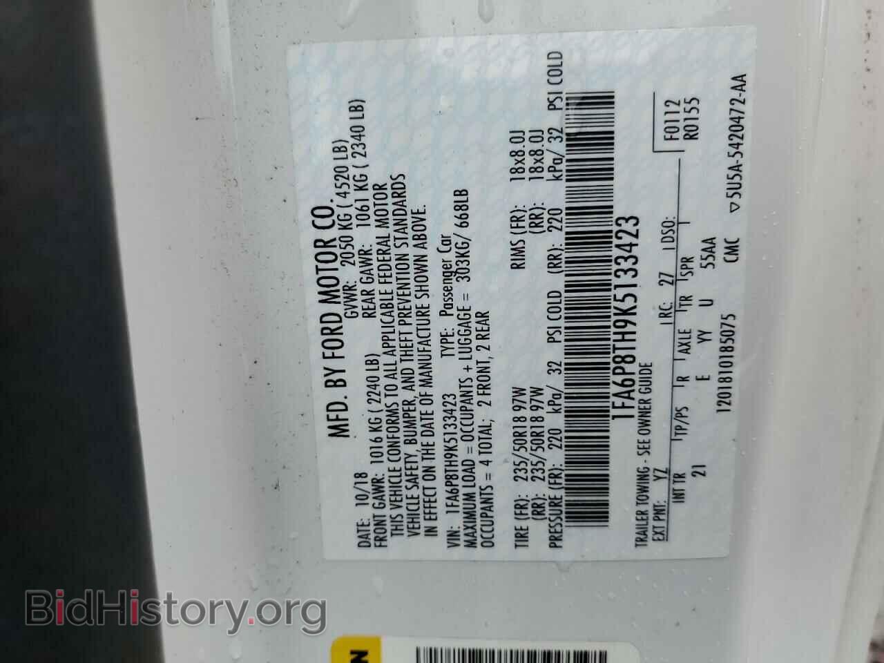 2019 FORD ALL Models - VIN: 1FA6P8TH9K5133423 - Photo 13