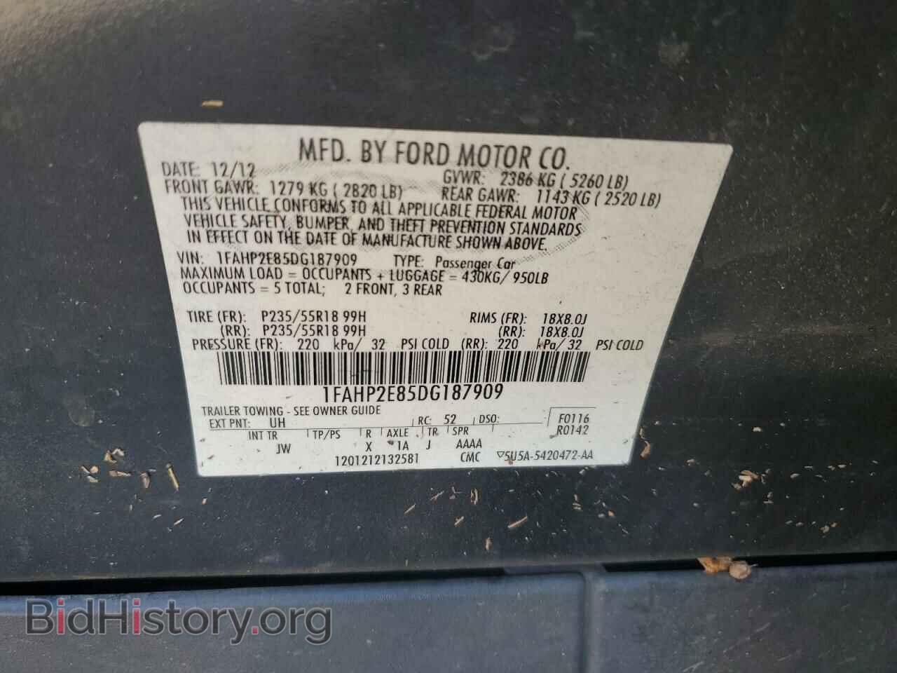 2013 FORD TAURUS - VIN: 1FAHP2E85DG187909 - Фото 12