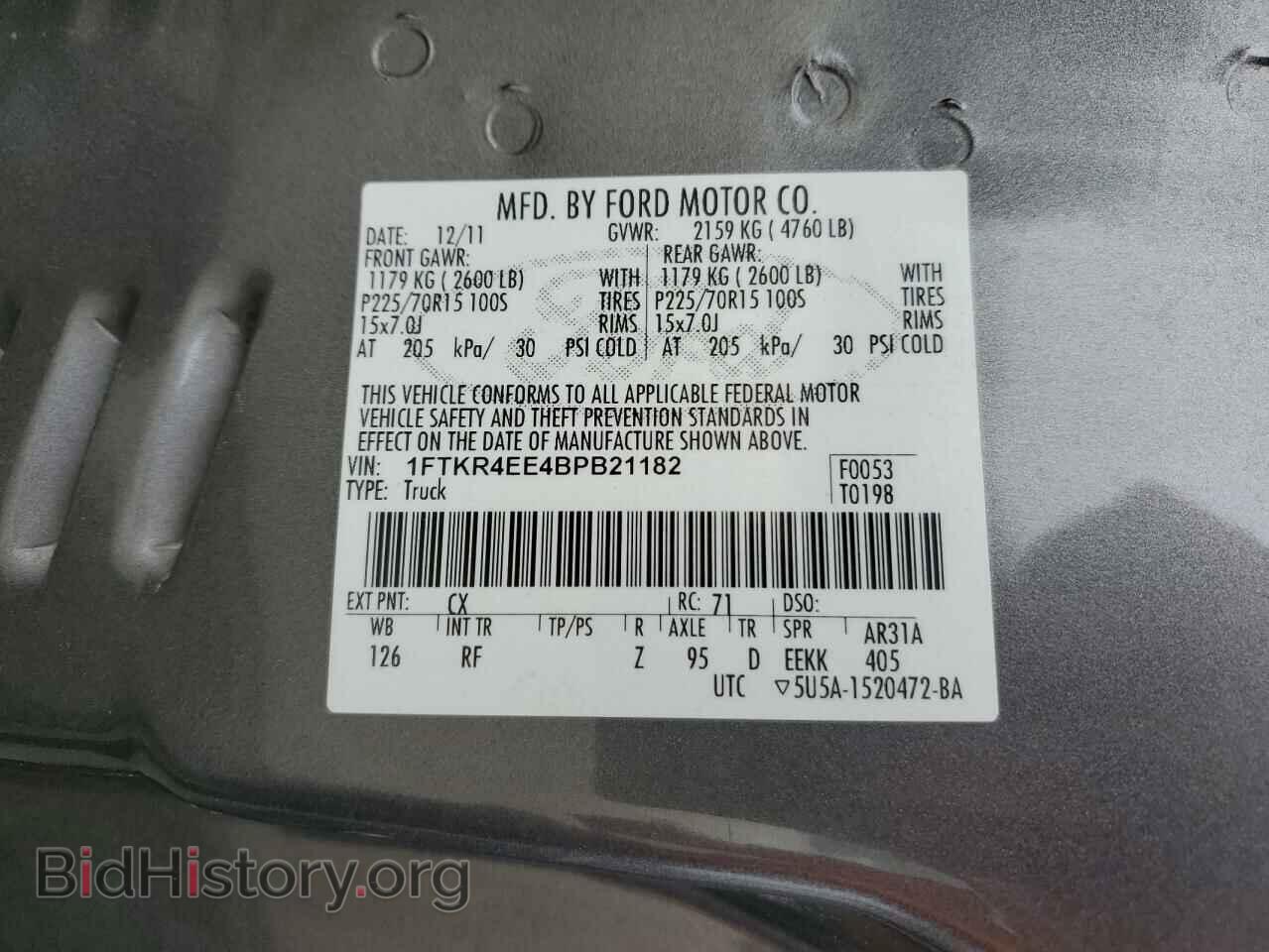 2011 FORD RANGER - VIN: 1FTKR4EE4BPB21182 - Фото 12