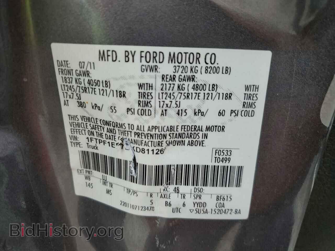2011 FORD All Models - VIN: 1FTPF1EF7BKD81126 - Фото 12