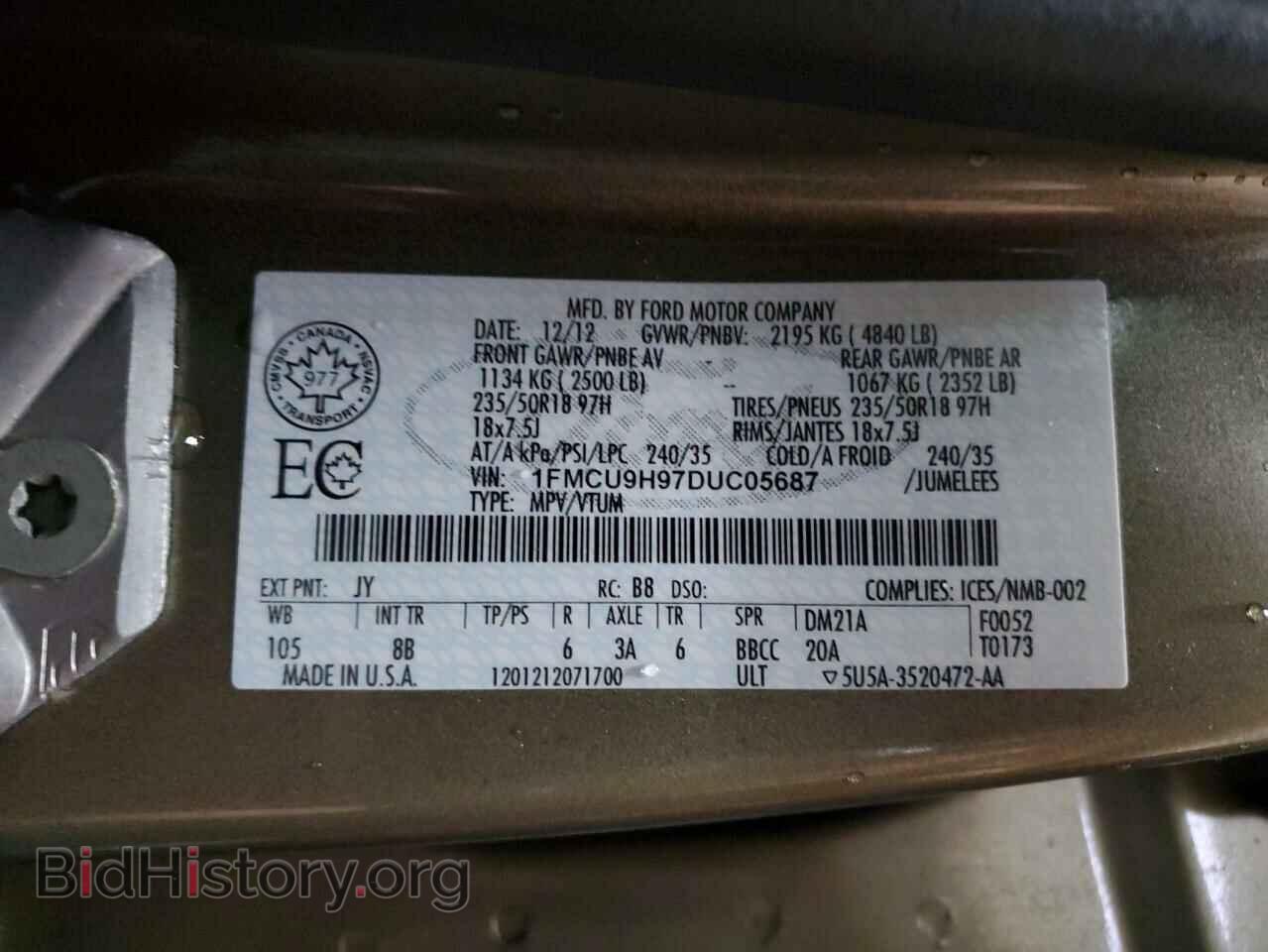 2013 FORD ESCAPE - VIN: 1FMCU9H97DUC05687 - Фото 13