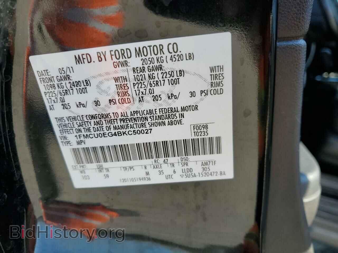 2011 FORD ESCAPE - VIN: 1FMCU0EG4BKC50027 - Фото 12