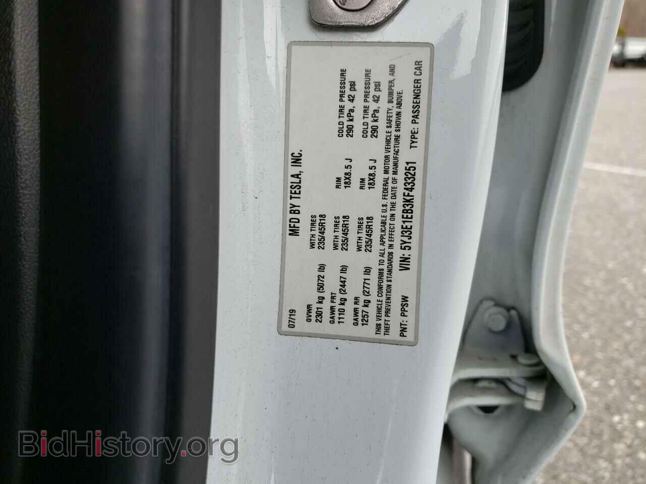 2019 TESLA MODEL 3 - VIN: 5YJ3E1EB3KF433251 - Фото 12