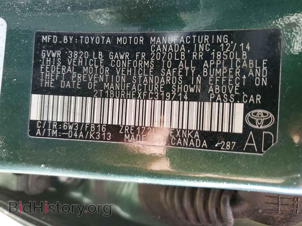 2015 TOYOTA COROLLA - VIN: 2T1BURHEXFC319714 - Фото 12