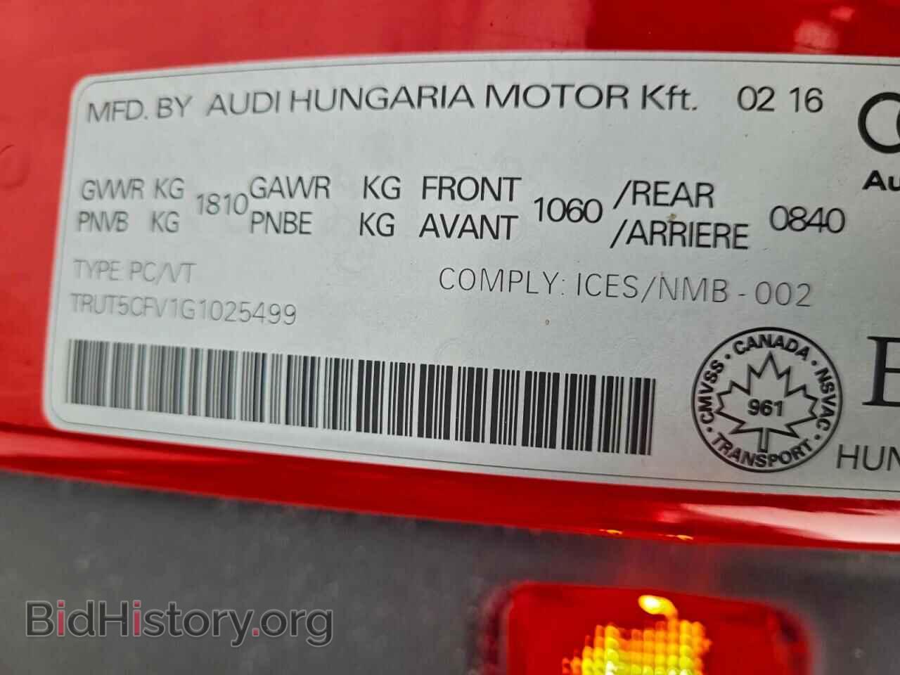 2016 AUDI TT - VIN: TRUT5CFV1G1025499 - Фото 10