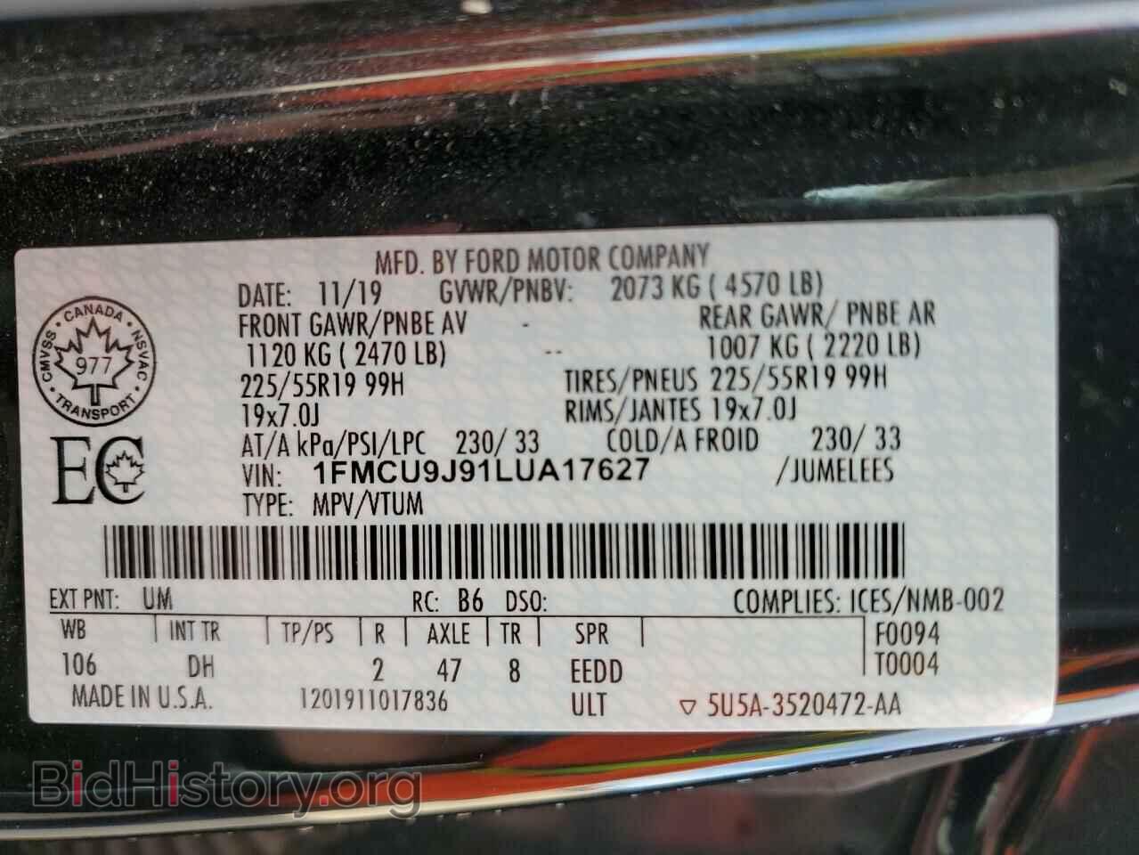 2020 FORD ESCAPE - VIN: 1FMCU9J91LUA17627 - Photo 13