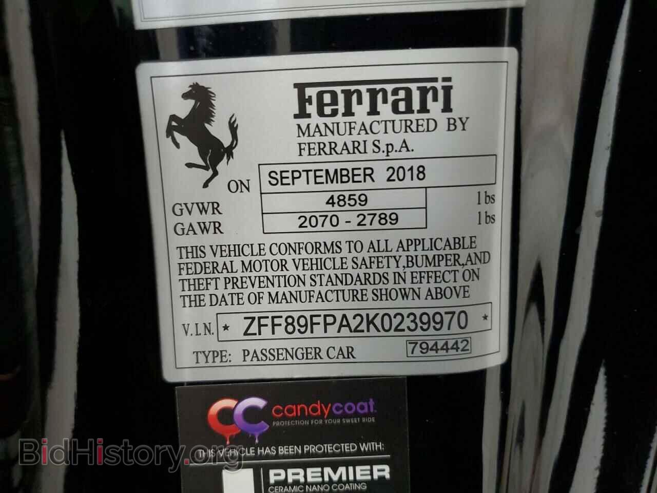 2019 FERRARI ALL MODELS - VIN: ZFF89FPA2K0239970 - Фото 14