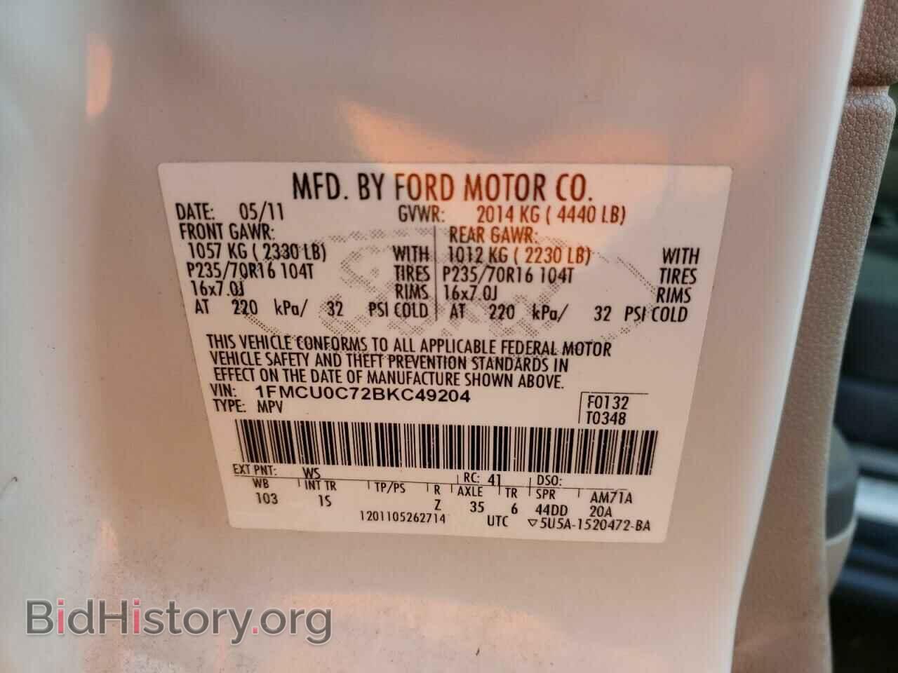 2011 FORD ESCAPE - VIN: 1FMCU0C72BKC49204 - Фото 13