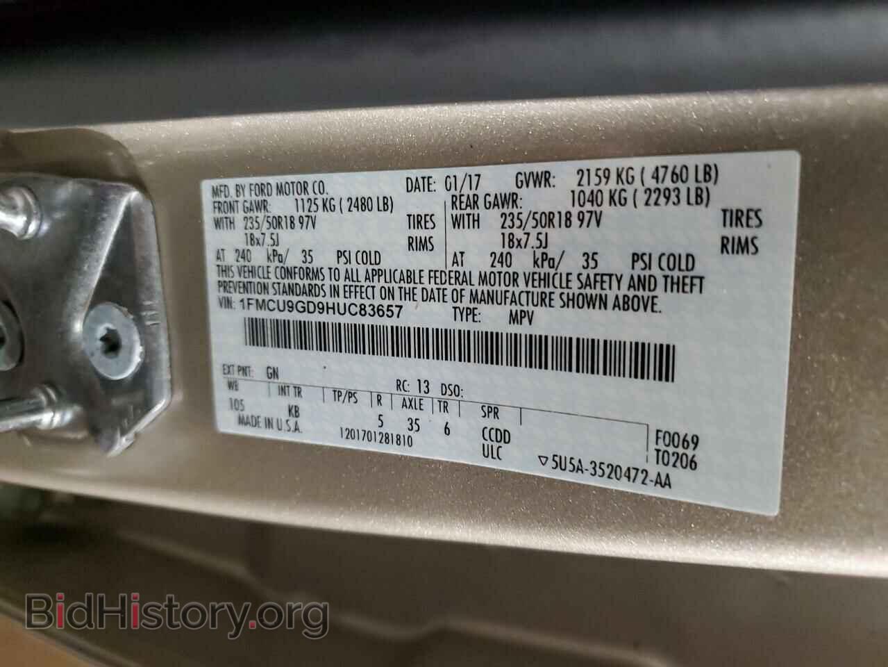 2017 FORD ESCAPE - VIN: 1FMCU9GD9HUC83657 - Фото 13