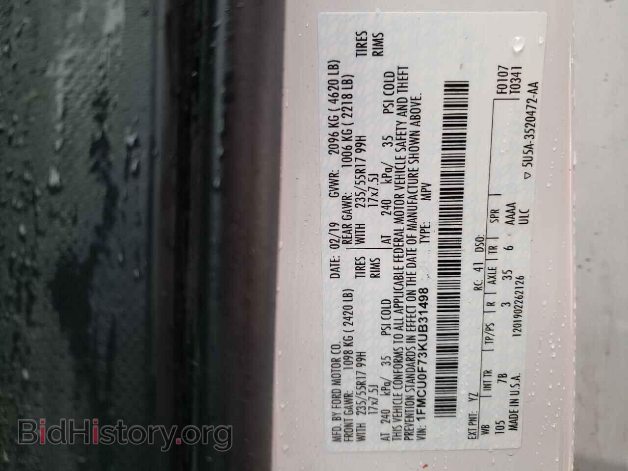 2019 FORD ESCAPE - VIN: 1FMCU0F73KUB31498 - Photo 12