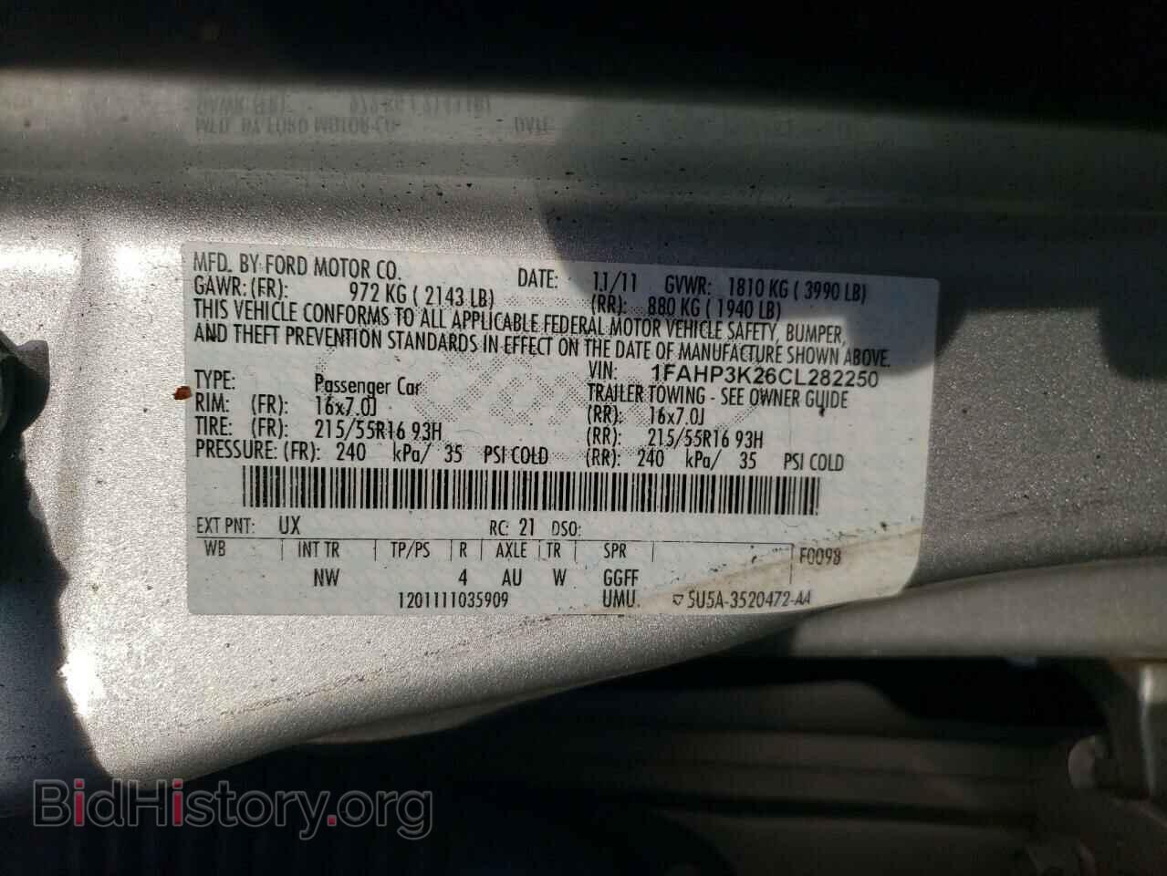 2012 FORD FOCUS - VIN: 1FAHP3K26CL282250 - Фото 12
