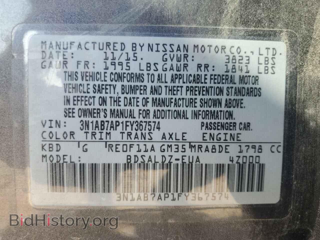 2015 NISSAN SENTRA - VIN: 3N1AB7AP1FY367574 - Фото 13