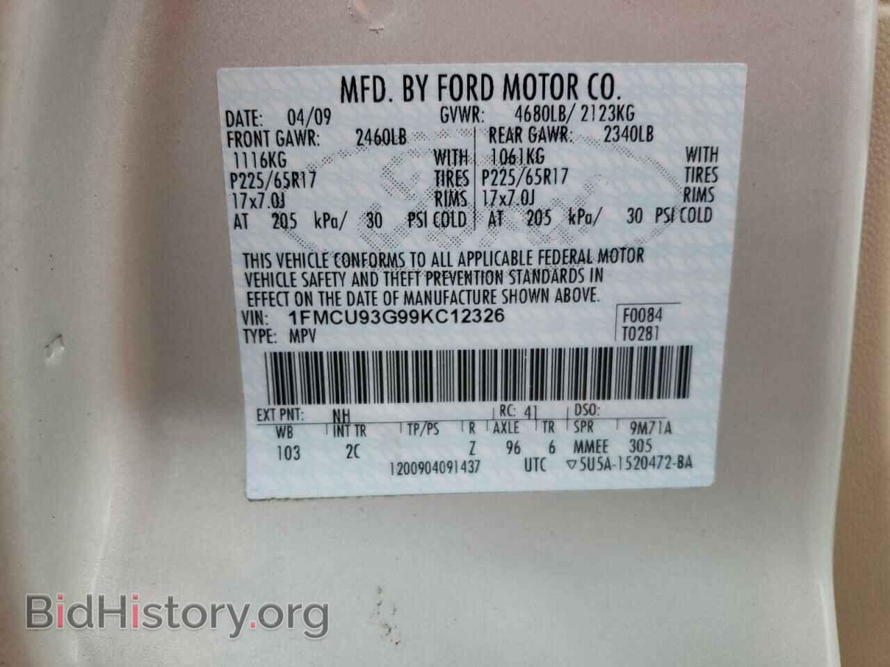 2009 FORD ESCAPE - VIN: 1FMCU93G99KC12326 - Фото 13