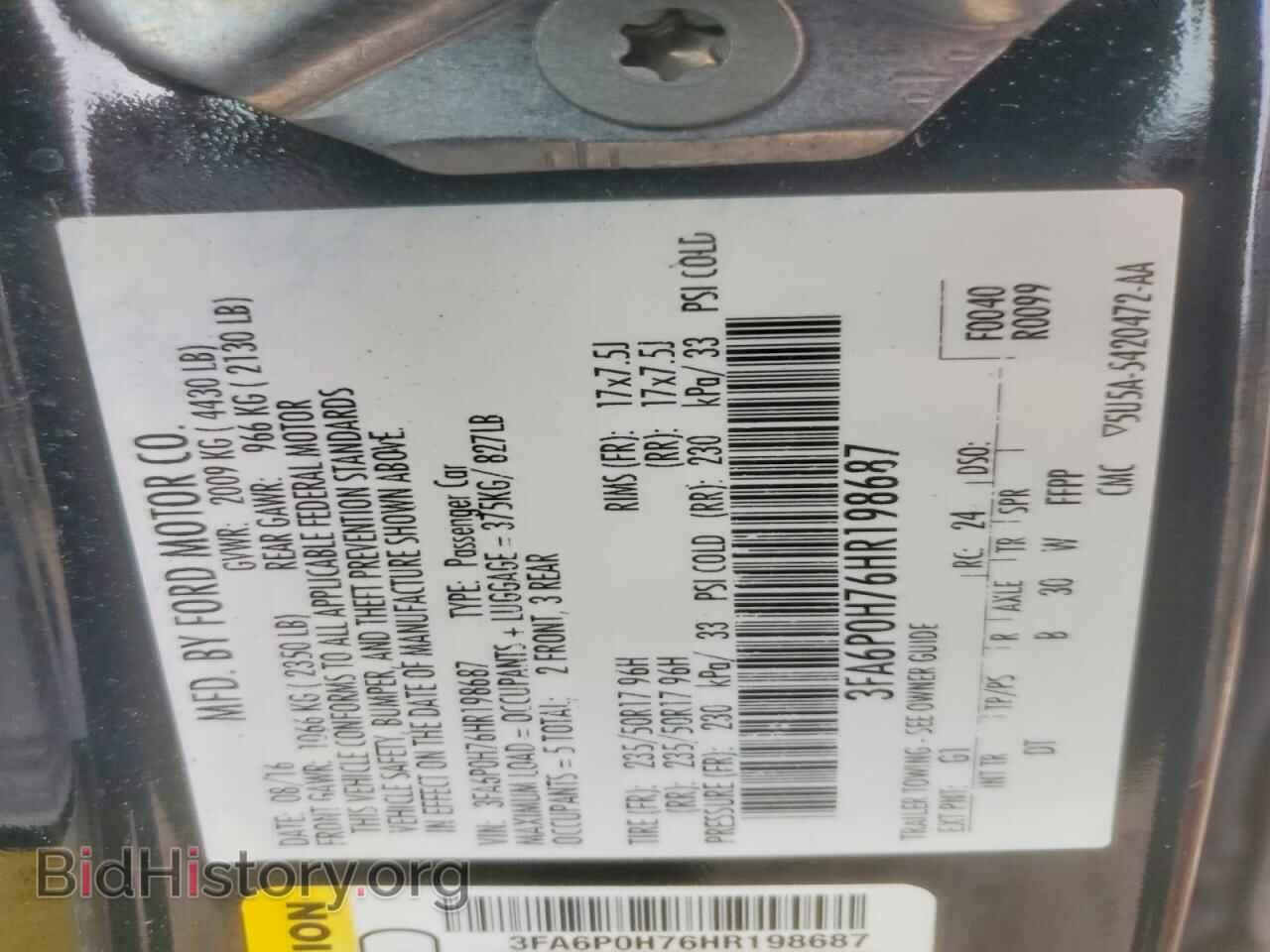 2017 FORD FUSION - VIN: 3FA6P0H76HR198687 - Фото 12