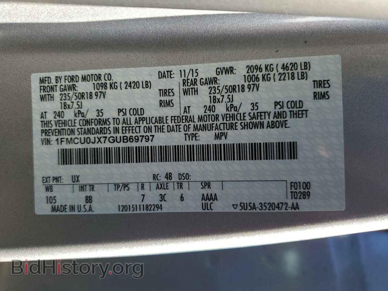 2016 FORD ESCAPE - VIN: 1FMCU0JX7GUB69797 - Фото 13