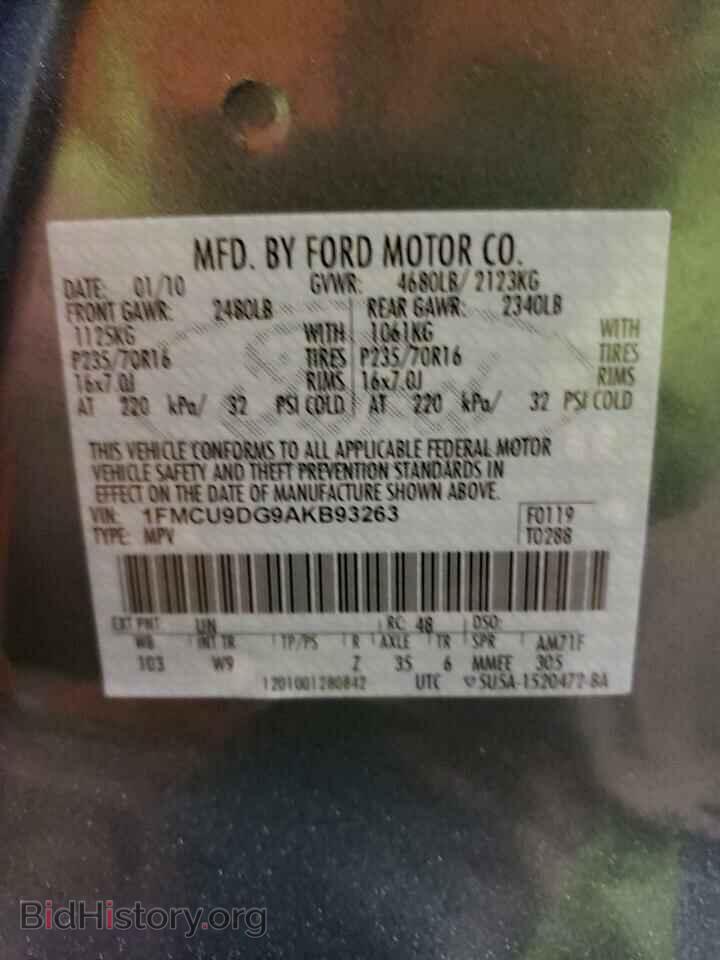 2010 FORD ESCAPE - VIN: 1FMCU9DG9AKB93263 - Фото 13