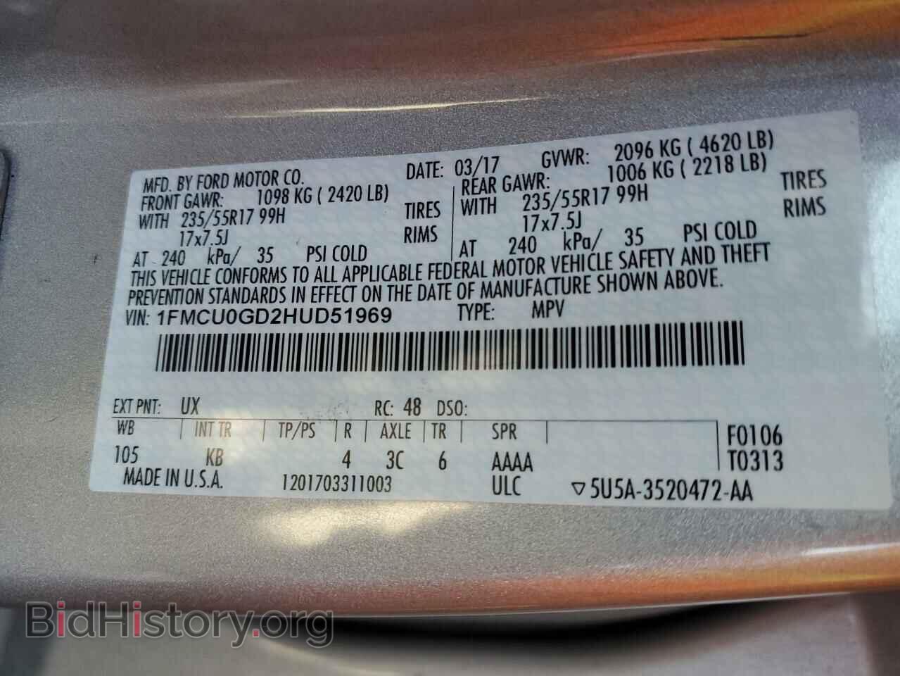 2017 FORD ESCAPE - VIN: 1FMCU0GD2HUD51969 - Фото 13