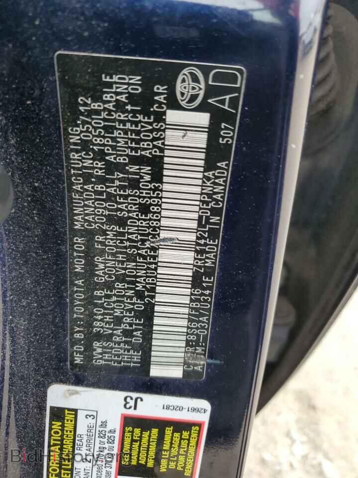 2012 TOYOTA COROLLA - VIN: 2T1BU4EE7CC868953 - Фото 13