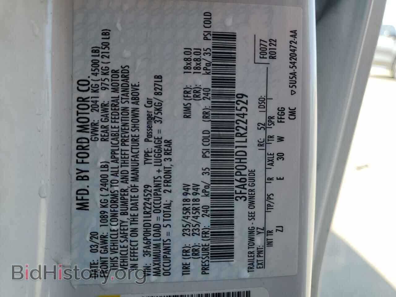 2020 FORD FUSION - VIN: 3FA6P0HD1LR224529 - Фото 12