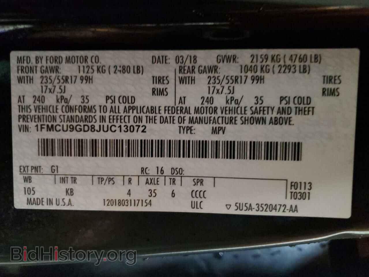 2018 FORD ESCAPE - VIN: 1FMCU9GD8JUC13072 - Фото 13