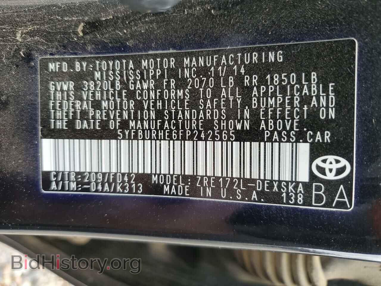 2015 TOYOTA COROLLA - VIN: 5YFBURHE6FP242565 - Фото 12