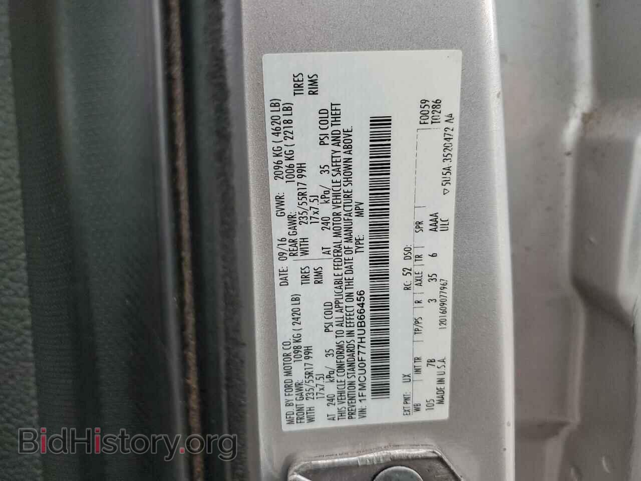 2017 FORD ESCAPE - VIN: 1FMCU0F77HUB66456 - Фото 12