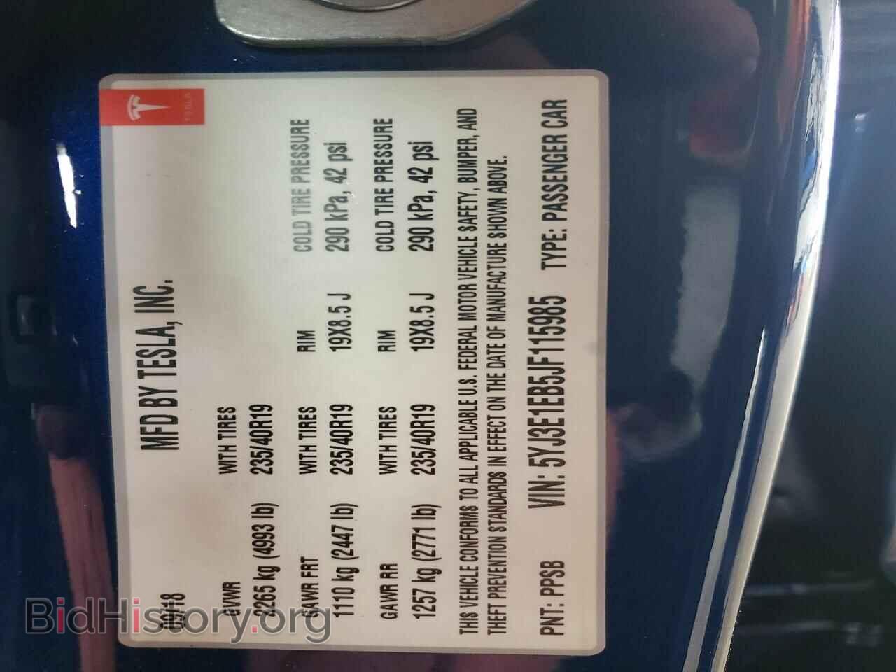 2018 TESLA MODEL 3 - VIN: 5YJ3E1EB5JF115985 - Фото 12