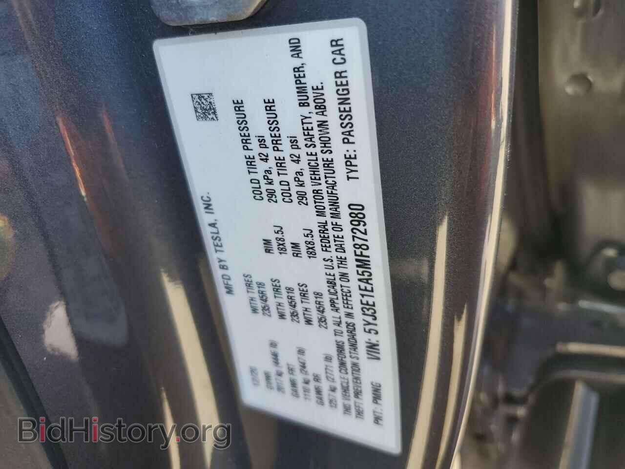 2021 TESLA MODEL 3 - VIN: 5YJ3E1EA5MF872980 - Фото 12